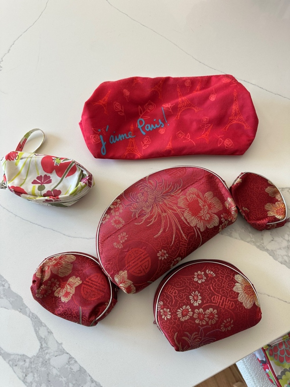Assorted Floral Satin Cosmetic Bag Set